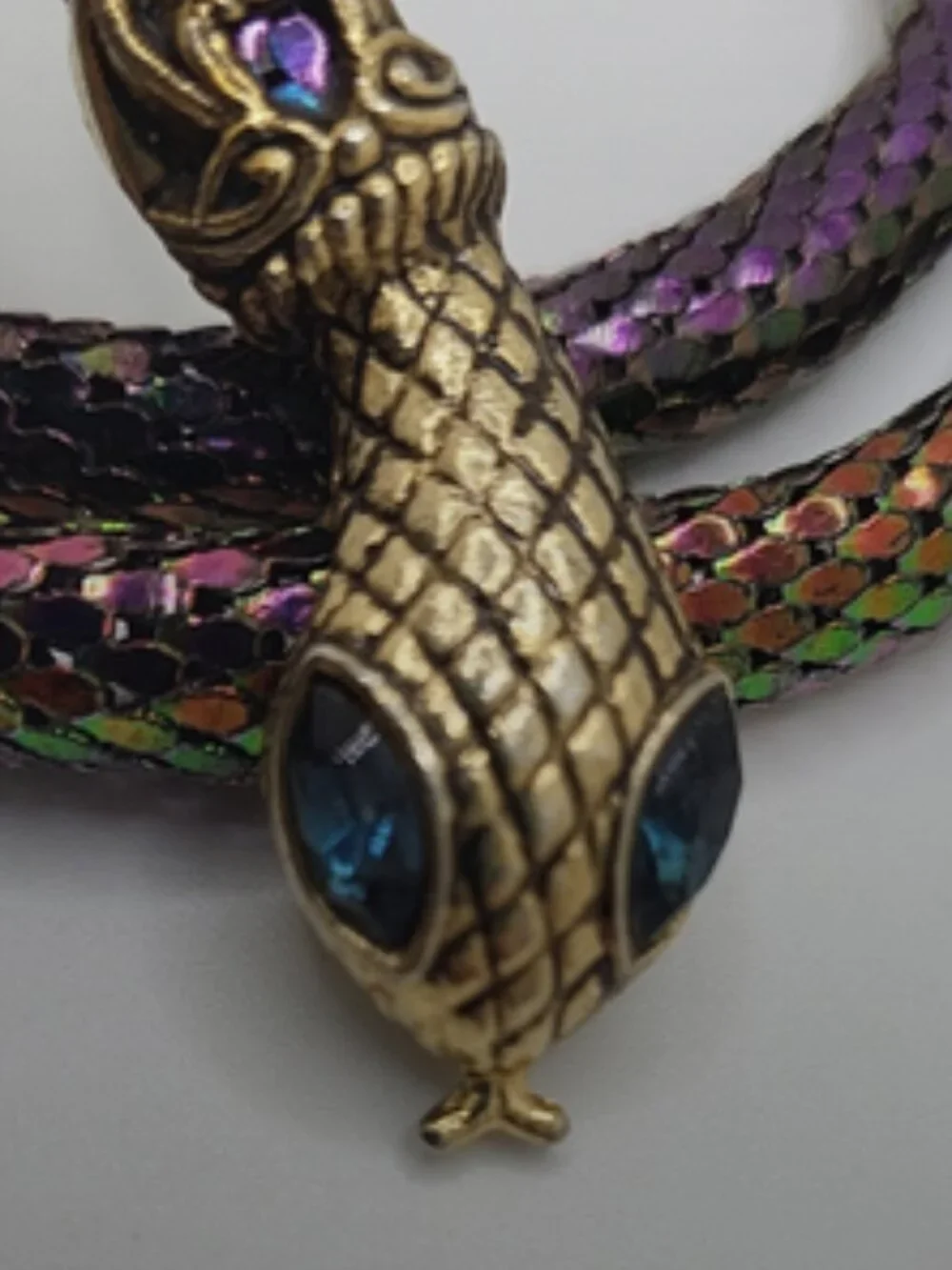Vintage 1970's DL Auld Rainbow Iridescent Mesh Snake Belt  Blue Eyes 36